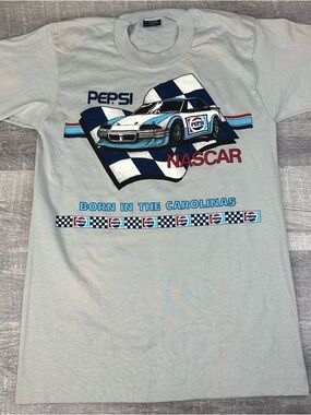 VTG 80s Pepsi NASCAR T Shirt Screen Stars Best USA Race Car Born Carolinas Small
